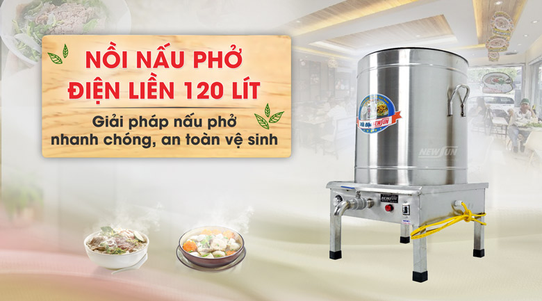 Nồi nấu phở điện liền nồi 120 lít NEWSUN