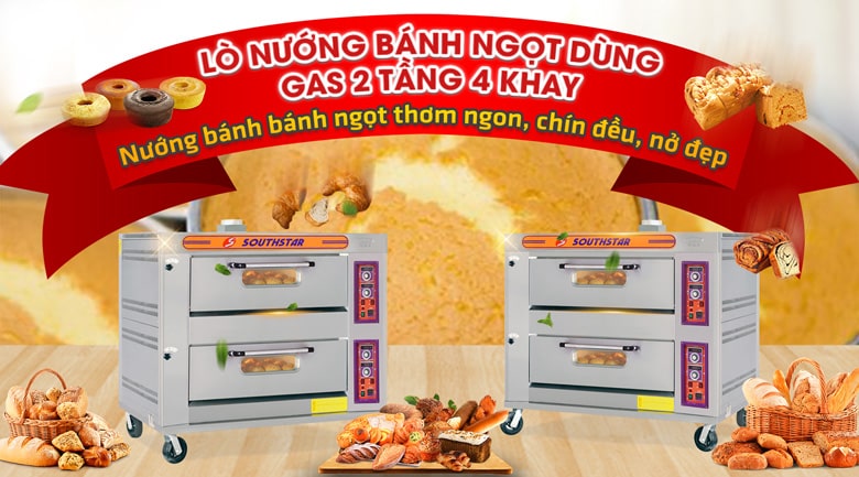Lò nướng bánh ngọt dùng gas 2 tầng 4 khay