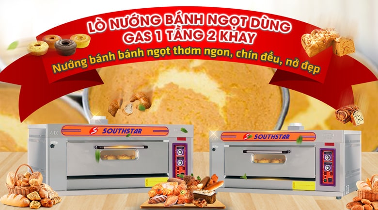 Lò nướng bánh ngọt dùng gas 1 tầng 2 khay