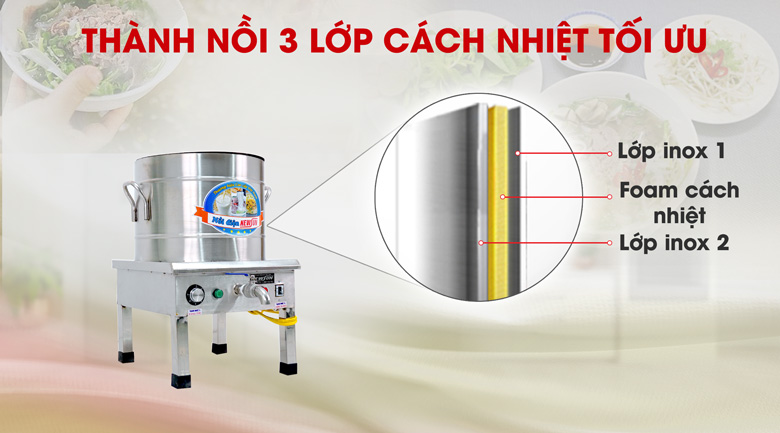 Thành nồi thiết kế 3 lớp cách nhiệt tối ưu