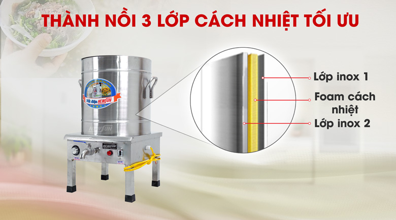 Thành nồi thiết kế 3 lớp cách nhiệt tốt