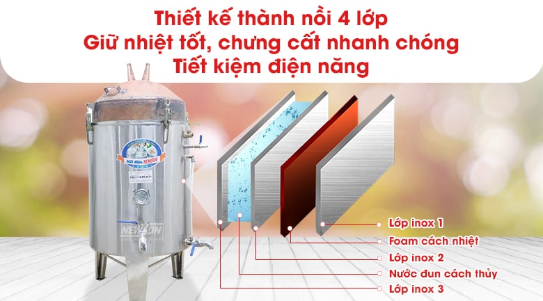 Thành nồi cấu tạo 4 lớp, giữ nhiệt tốt