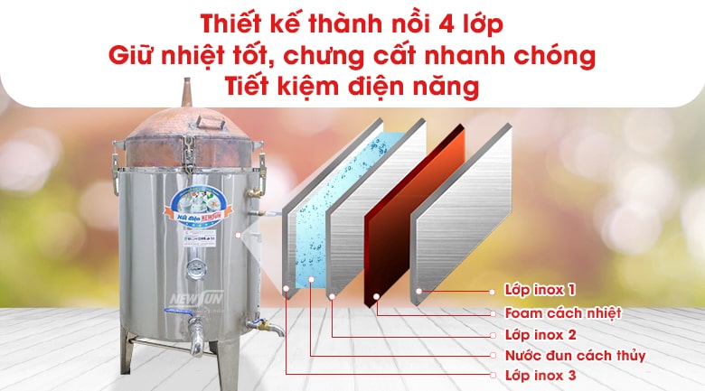Thành nồi cấu tạo 4 lớp, giữ nhiệt tốt