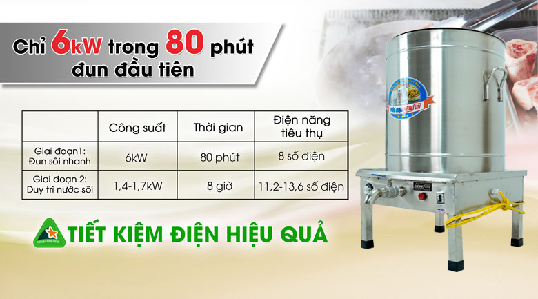 Nồi nấu phở bằng điện 120 lít tiết kiệm điện
