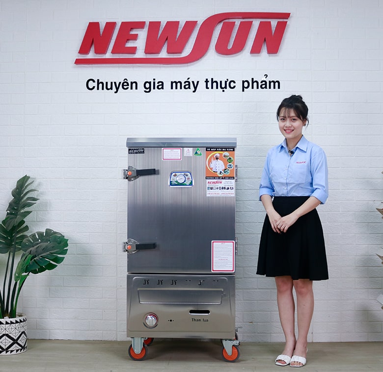 Hình ảnh thực tế tủ nấu cơm VN 8 khay dùng điện & gas inox 201