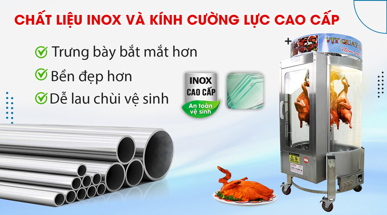 Chất liệu inox và kính cường lực cao cấp