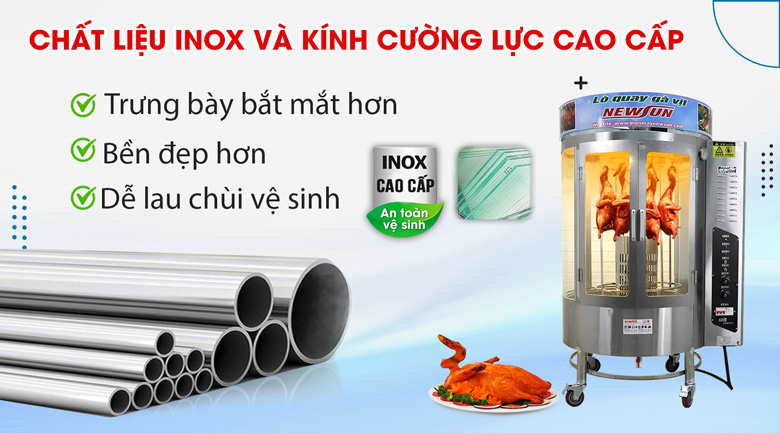 Chất liệu inox và kính cường lực cao cấp, dày dặn Chất liệu inox và kính cường lực cao cấp, dày dặn