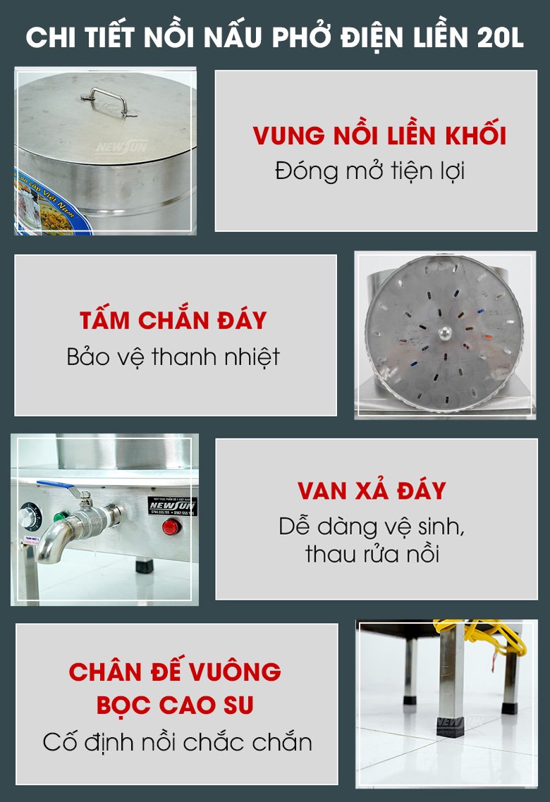 Các chi tiết nồi nấu phở điện 20 lít