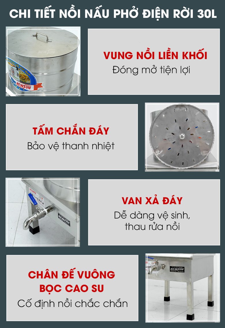 Các chi tiết nồi nấu phở bằng điện 30 lít