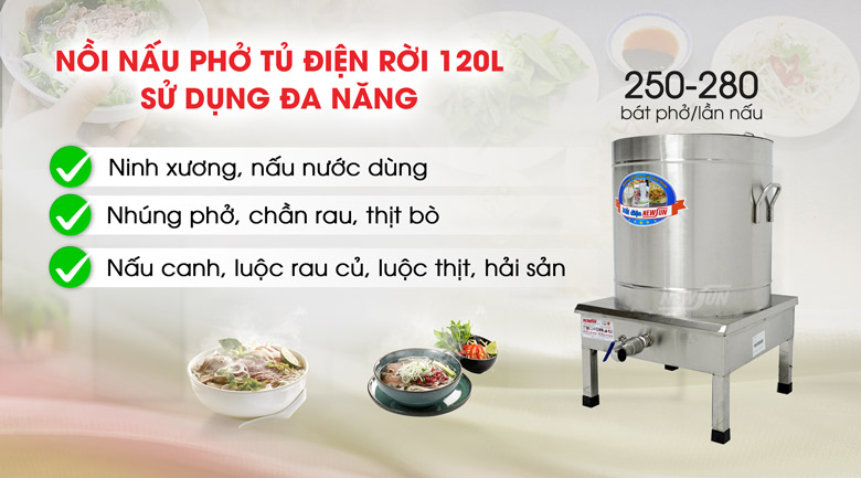 Ứng dụng của nồi phở điện rời 120 lít