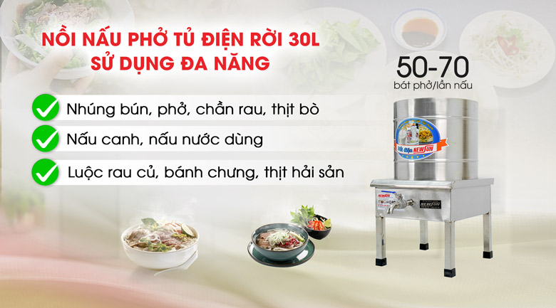 Ứng dụng của nồi phở điện rời 30 lít