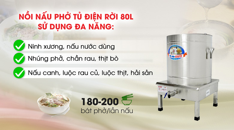 Ứng dụng của nồi phở điện rời 80 lít