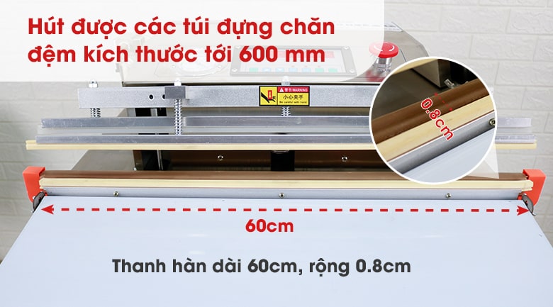 Đường hàn kích thước lớn, hàn được nhiều loại túi to nhỏ khác nhau Đường hàn kích thước lớn, hàn được nhiều loại túi to nhỏ khác nhau