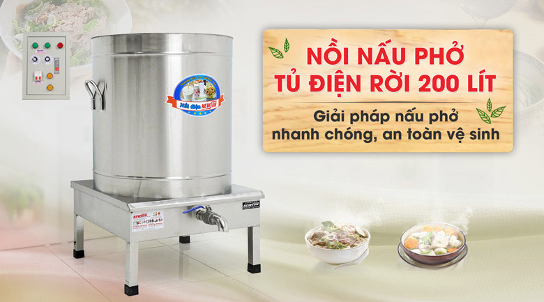 Nồi nấu phở tủ điện rời 200 lít