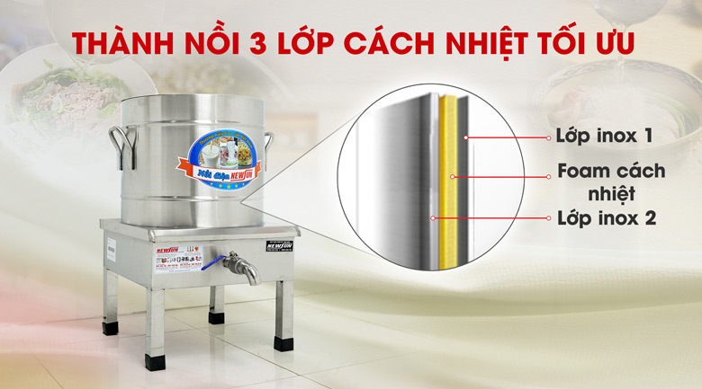 Thành nồi thiết kế 3 lớp cách nhiệt tốt