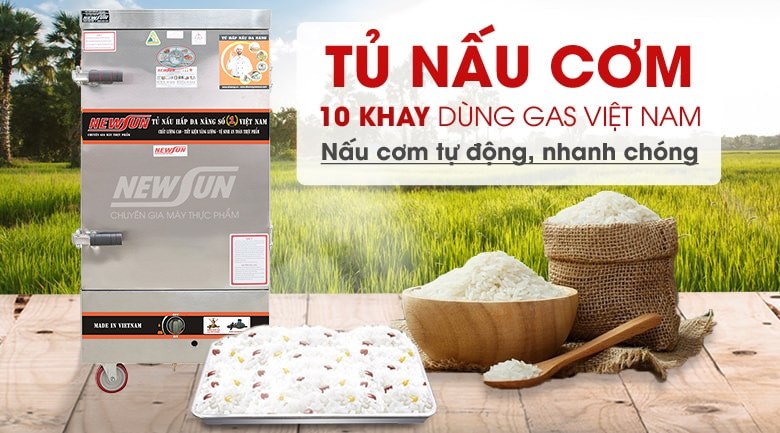 Tủ nấu cơm 10 khay dùng gas Việt Nam (40kg gạo/mẻ)