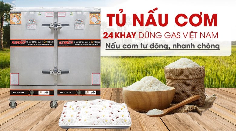 Tủ nấu cơm 24 khay dùng gas Việt Nam (96kg gạo/mẻ)
