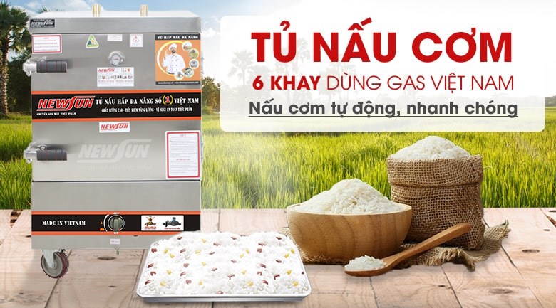 Tủ nấu cơm 6 khay dùng gas Việt Nam (24kg gạo/mẻ)