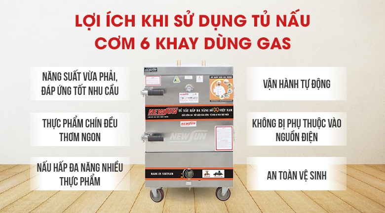 Lợi ích khi sử dụng tủ nấu cơm 6 khay dùng gas Việt Nam