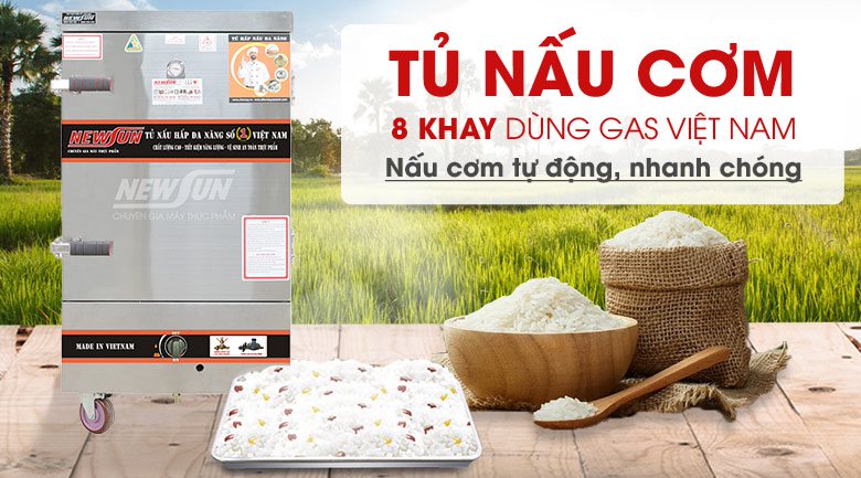 Tủ nấu cơm 8 khay dùng gas Việt Nam (32kg gạo/mẻ)