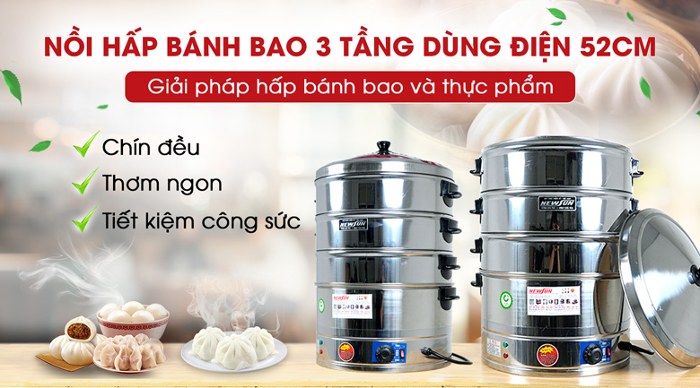 Nồi hấp bánh bao 3 tầng dùng điện 52cm Nồi hấp bánh bao 3 tầng dùng điện 52cm