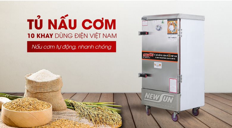 Tủ nấu cơm 10 khay dùng điện Việt Nam (40kg gạo/mẻ) Tủ nấu cơm 10 khay dùng điện Việt Nam (40kg gạo/mẻ)