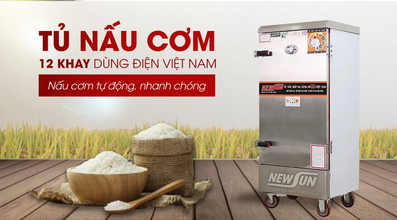Tủ nấu cơm 12 khay dùng điện Việt Nam (48kg/mẻ) Tủ nấu cơm 12 khay dùng điện Việt Nam (48kg/mẻ)