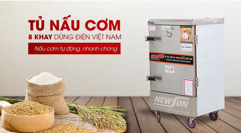 Tủ nấu cơm 8 khay dùng điện Việt Nam (32kg gạo/mẻ) Tủ nấu cơm 8 khay dùng điện Việt Nam (32kg gạo/mẻ)