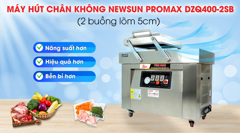 Máy ép chân không Promax DZQ400-2SB (2 buồng lõm 5cm)