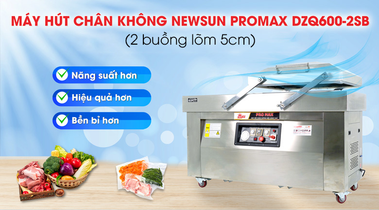 Máy ép chân không Promax DZQ600-2SB (2 buồng lõm 5cm) NEWSUN Máy ép chân không Promax DZQ600-2SB (2 buồng lõm 5cm) NEWSUN