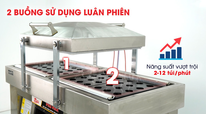 Máy hút chân không 2 buồng DZQ400-2SB (5cm) đóng gói được 2-12 túi/phút