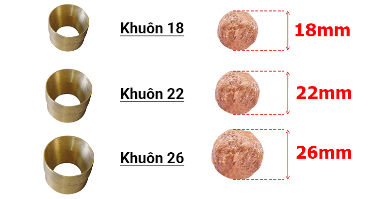 Máy trang bị 3 khuôn với 3 kích cỡ khác nhau