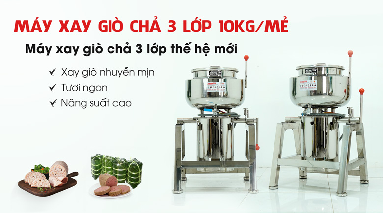Máy xay giò chả 3 lớp thế hệ mới 10kg/mẻ - Điện máy thực phẩm NEWSUN Máy xay giò chả 3 lớp thế hệ mới 10kg/mẻ - Điện máy thực phẩm NEWSUN