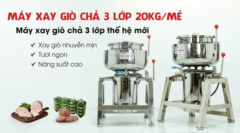 Máy xay giò chả 3 lớp thế hệ mới 20kg/mẻ - Điện máy thực phẩm NEWSUN Máy xay giò chả 3 lớp thế hệ mới 20kg/mẻ - Điện máy thực phẩm NEWSUN