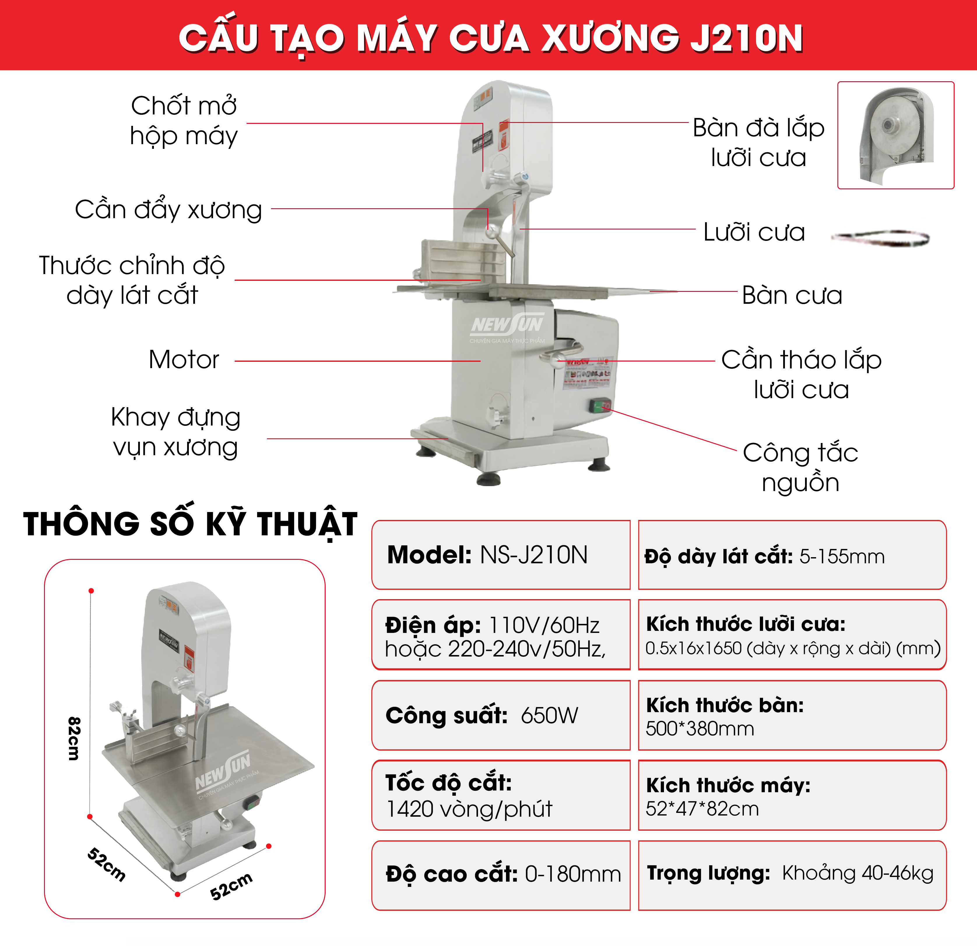 Ảnh chi tiết cấu tạo máy cưa xương J210N