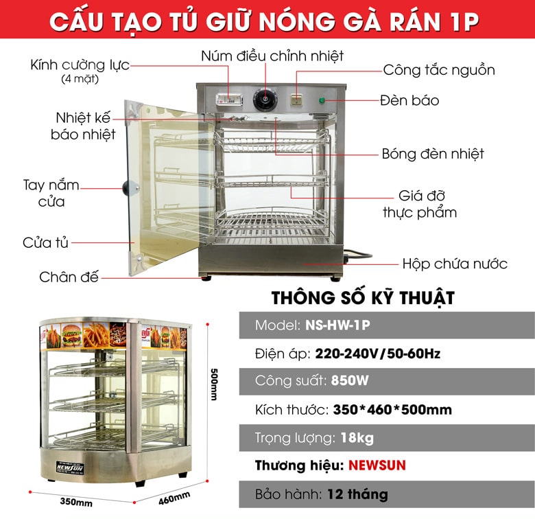 Cấu tạo tủ giữ nóng gà rán 1P