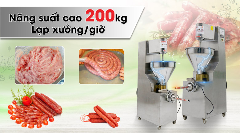Năng xuất xay đùn đạt 200kg lạp xưởng/giờ