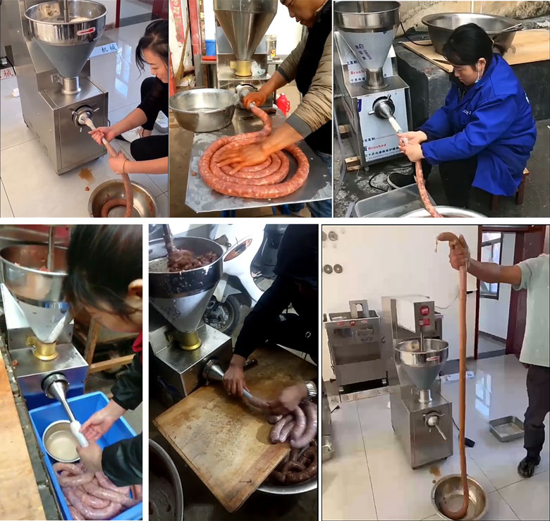 Hình ảnh thành phẩm thực tế máy xay đùn lạp xưởng liên tục QC-100L