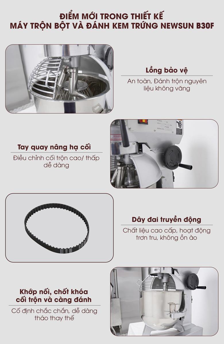 Điểm mới trong thiết kế của máy trộn bột và đánh kem trứng NEWSUN B30F Điểm mới trong thiết kế của máy trộn bột và đánh kem trứng NEWSUN B30F