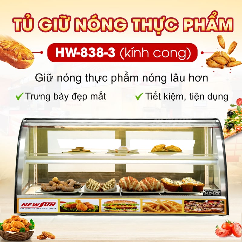 Tủ giữ nóng gà rán HW-838-3 (kính cong) Tủ giữ nóng gà rán HW-838-3 (kính cong)