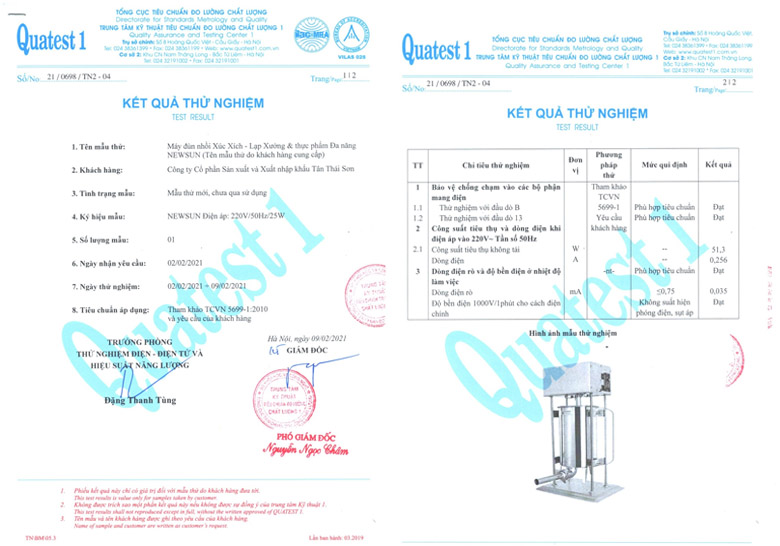 Kết quả thử nghiệm máy đùn xúc xích NEWSUN