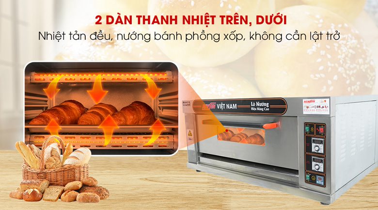 Lò nướng bánh 1 tầng 2 khay XYF-1KA-T: Công nghệ nướng nhiệt trên & nhiệt dưới, nướng bánh chín đều
