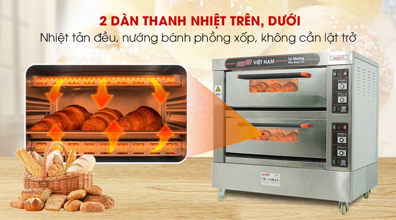 Lò nướng bánh 2 tầng 4 khay XYF-2KA-T: Công nghệ nướng nhiệt trên & nhiệt dưới, nướng bánh chín đều