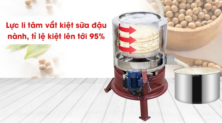 Tỉ lệ vắt kiệt bã đậu lên đến 95%, thu được tối đa lượng sữa đậu