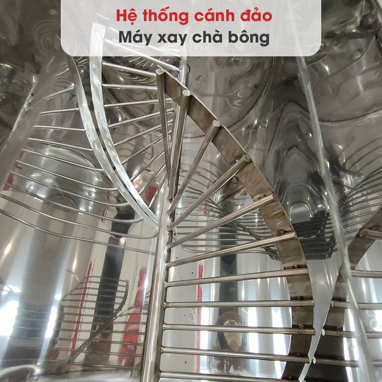 Máy rang chà bông có hệ thống cánh đảo lớn, dạng xoắn
