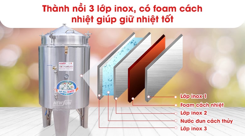 Thành nồi 3 lớp, đảm bảo an toàn, tiết kiệm điện