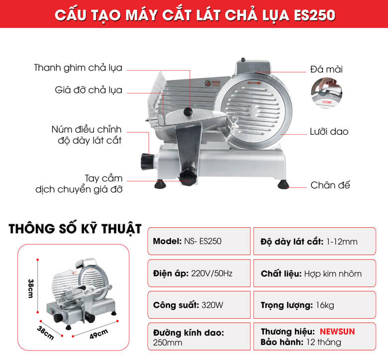Cấu tạo máy thái chả lụa ES250