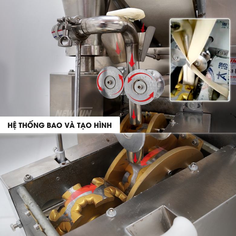 Vỏ bánh được cắt xén và ghim lại thành dạng ống