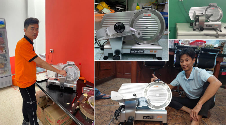 Khách hàng sử dụng máy thái lát chả lụa ES300