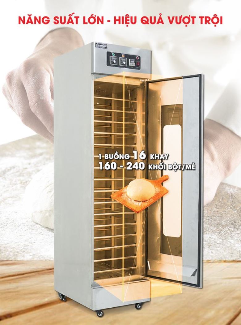 Ủ 160 - 240 khối bột với khoang chứa 16 khay kích thước lớn